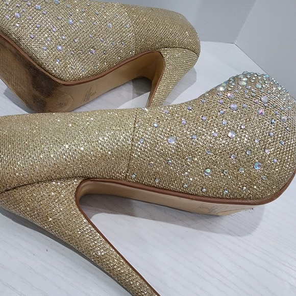 Delicacy Gold Rhinestone Platform Heels - Picture 6 of 12